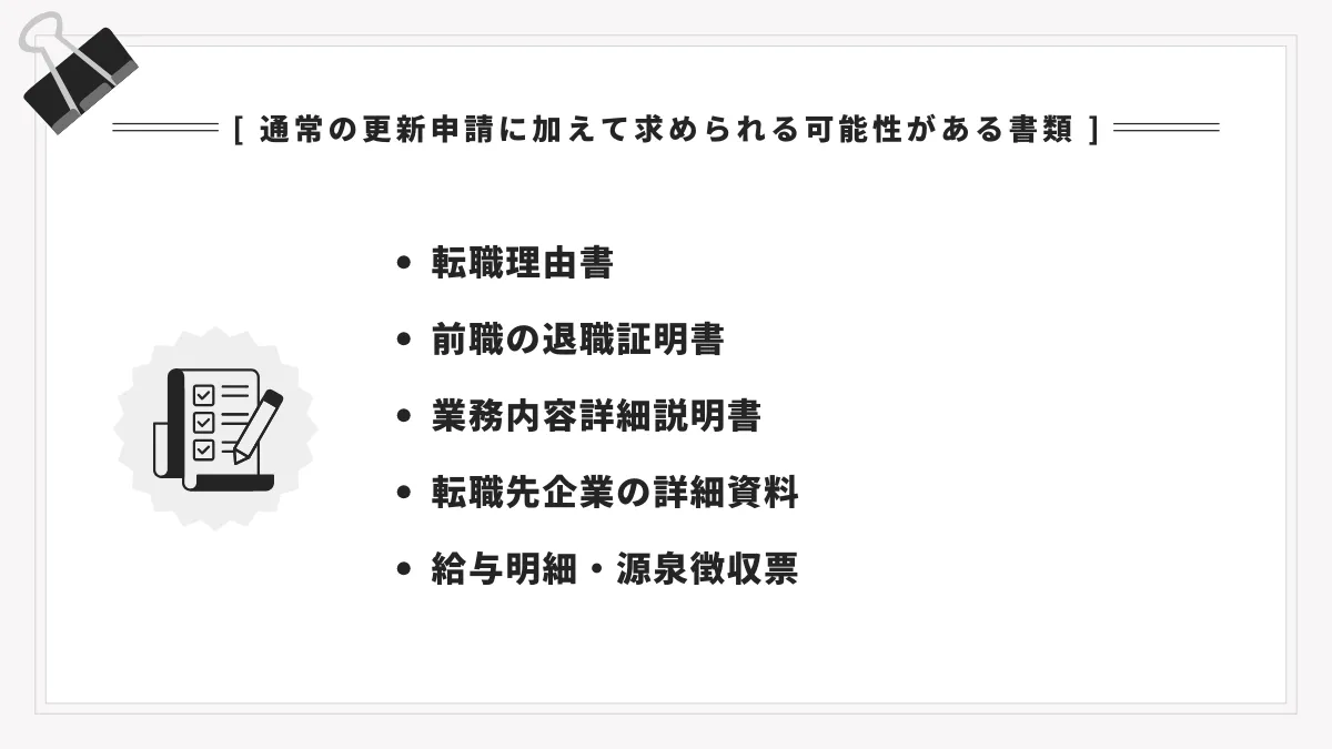 通常の更新申請に加えて求められる可能性がある書類